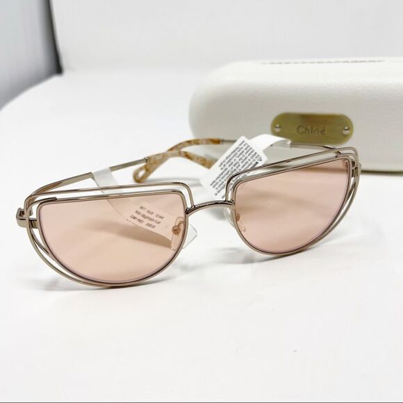 Chloe Rose Gold Peach Flash Retro Sunglasses - Picture 2 of 8
